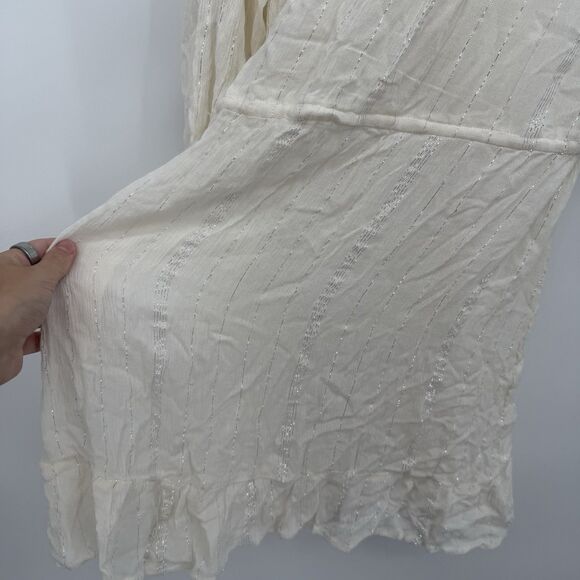 Blue Island Ivory Silver Metallic Swim Coverup Dress Size Large Rayon Boho - Picture 9 of 11